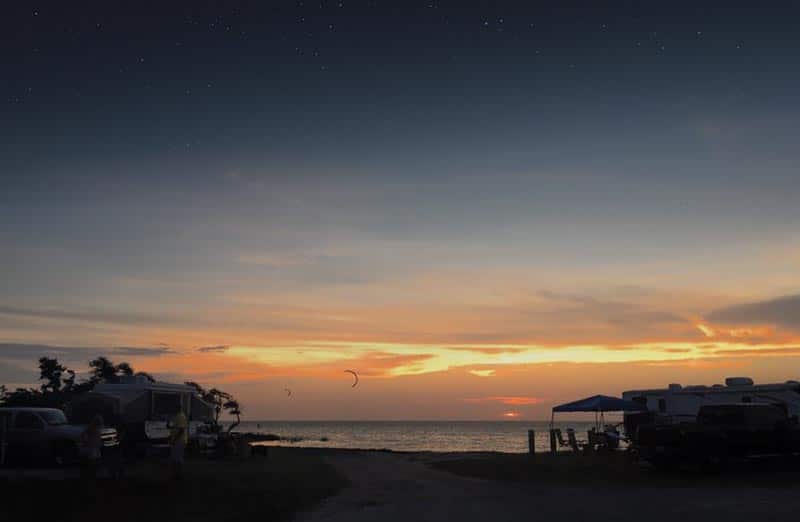 Frisco Woods camping at sunset