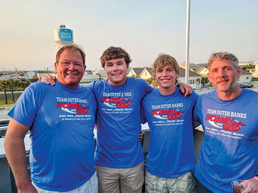 Pictured: 2022 Team Outer Banks, including racers James Eaton & Hardy Peters as well as ground crew members Robert Peters & Ben Wilson. Photo Courtesy of Worrell 1000 Race, Inc. 