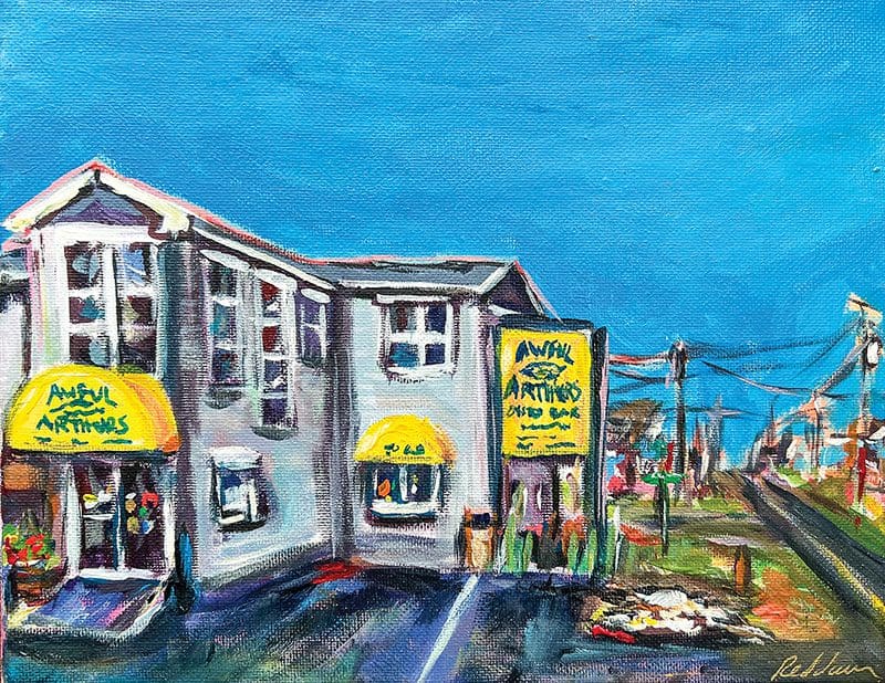 Dawn’s painting of the exterior of Awful Arthur’s Oyster Bar on the Beach Road in KDH.