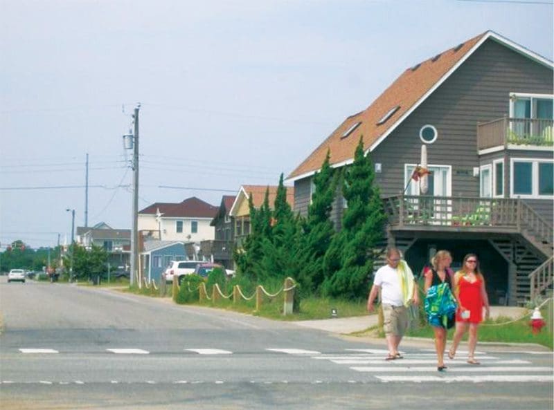 Walking is popular throughout Kill Devil Hills by residents and visitors. Courtesy of KDH Pedestrian Plan.